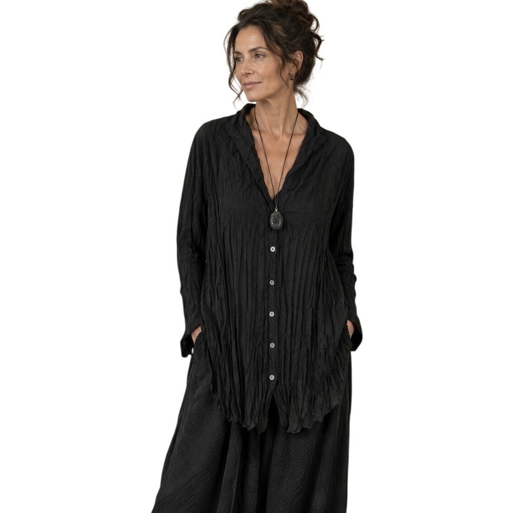 Comfy USA Crinkle Tunic Top Size XL - Lagenlook Button Front Shirt